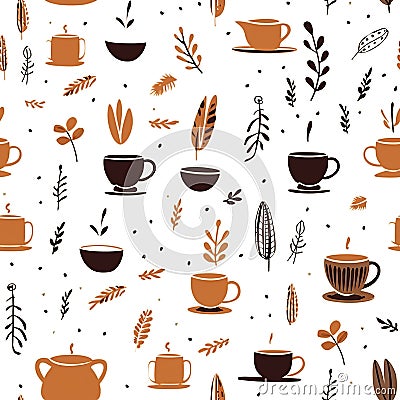 Cozy Coffee Love: Warm Monochromatic Seamless Pattern of Coffee Elements Stock Photo