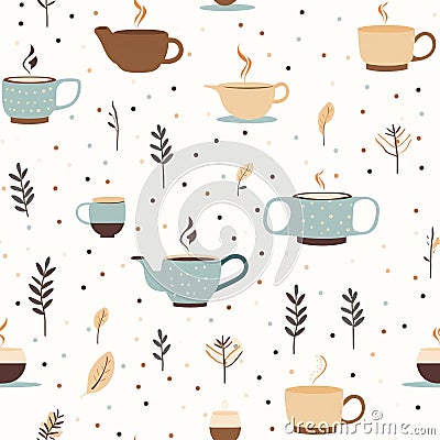 Cozy Coffee Love: Warm Monochromatic Seamless Pattern of Coffee Elements Stock Photo