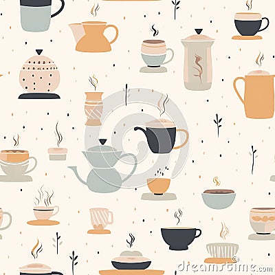 Cozy Coffee Love: Warm Monochromatic Seamless Pattern of Coffee Elements Stock Photo