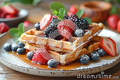 Embrace a luxurious morning with waffles that meld the tartness of berries with sweetness Stock Photo
