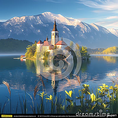 Majestic Lake Bled, Slovenia: A Spectacular Landscape Scenery Stock Photo