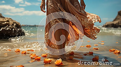 Footprints in the Sand: Tranquil Barefoot Beach Stroll Stock Photo