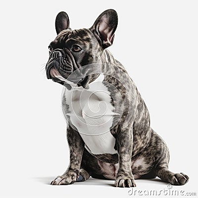 Graceful Guardian: White French Bulldog Poses Against a White Backdrop Stock Photo