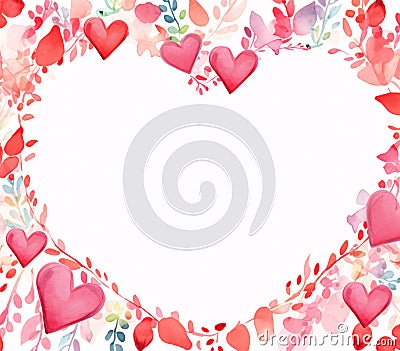 Soft valentine frame with hearts and leaves Stock Photo