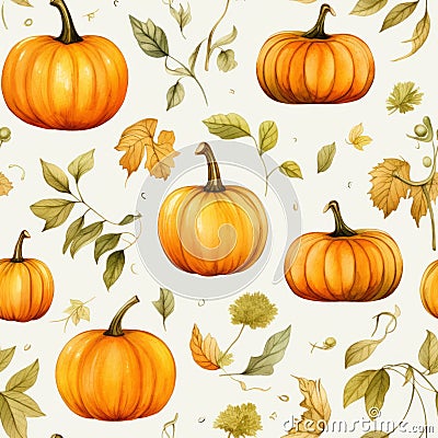 pumpkin watercolor seamless pattern for cozy autumn vibes, Generative AI Stock Photo