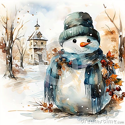 Frosty Whimsy - Watercolor Snowman Delight Stock Photo