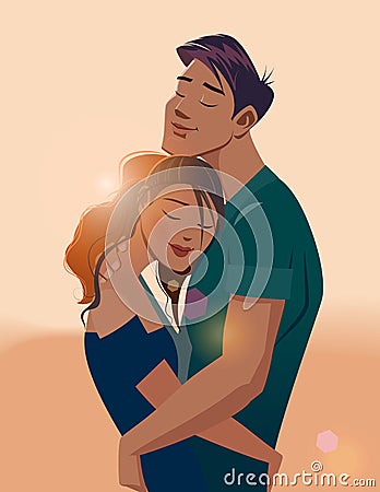 Embraces of a loving couple Vector Illustration