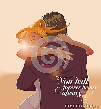 Embraces of a loving couple. Vector Illustration