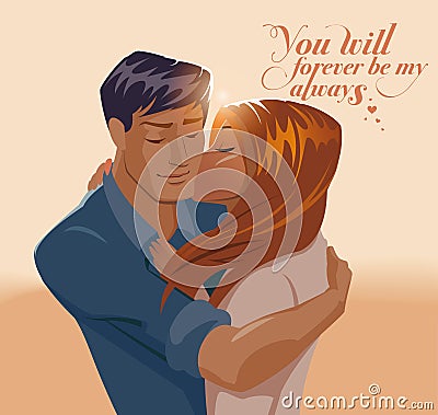 Embraces of a loving couple. Vector Illustration