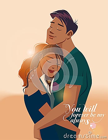 Embraces of a loving couple. Vector Illustration