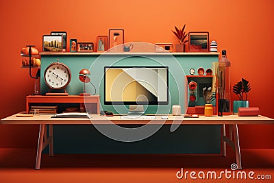 Embracing the Digital Era with an Ideal Workspace Bathed in Bright Hues and Detail Stock Photo