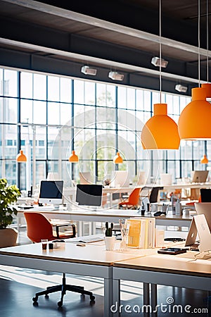 Embracing the Digital Era with an Ideal Workspace Bathed in Bright Hues and Detail Stock Photo