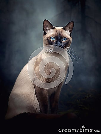 Portrait of a siamese cat with blue eyes on a dark background Stock Photo