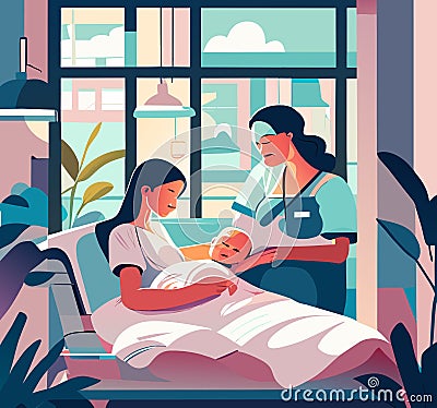 Embracing New Life: A Peaceful Scene in the Maternity Ward Stock Photo