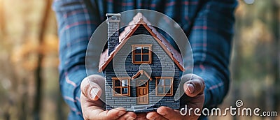 Embracing A Symbol Of Hope A Miniature Model Of A Dream Home In The Hands Of A Prospective Homeowner Stock Photo