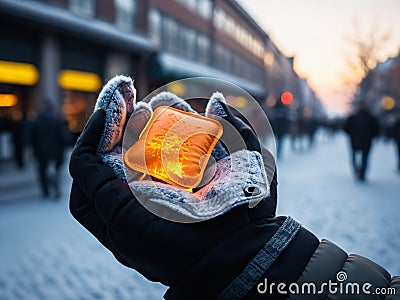 Embracing Warmth on a Cold Morning Commute.AI Generated Stock Photo