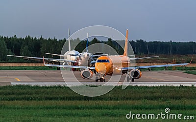 Embraer ERJ 190 Saratov Airlines prepares for takeoff Editorial Stock Photo