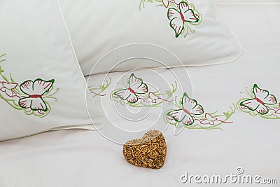 Embroidered bedding Stock Photo