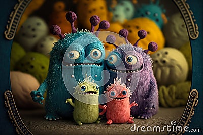Embroidered monster family, generative ai Stock Photo