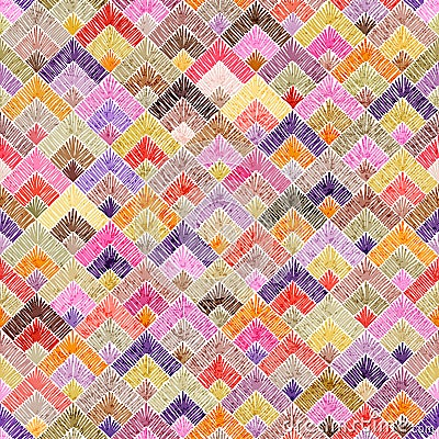 Embroidered seamless geometric pattern. Ornament for the carpet. Ethnic and tribal motifs. Colorful print of handmade. Vector Vector Illustration