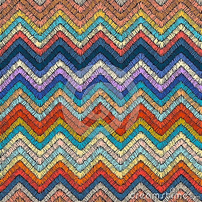 Embroidered seamless pattern. Colorful ornament. Striped Vector Illustration