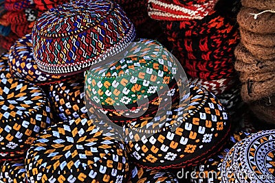 Embroidered skull-caps. Turkmenistan. Ashkhabad Stock Photo