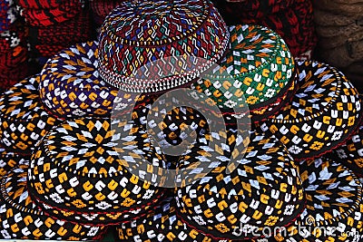 Embroidered skull-caps. Turkmenistan. Ashkhabad Stock Photo