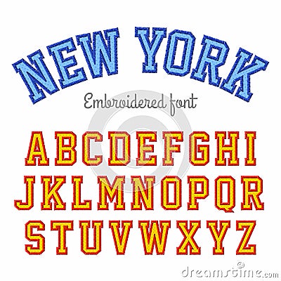 Embroidered sport style font Vector Illustration