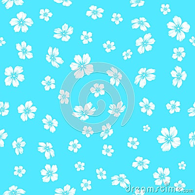 Embroidered white flowers on blue background Stock Photo
