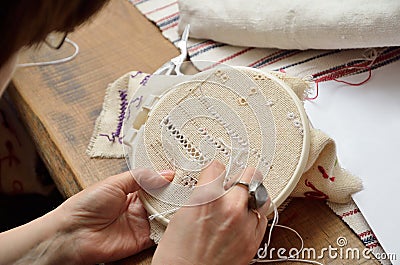 Embroidering hemstitch Stock Photo