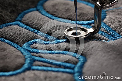 embroidery and application with embroidery machine - macro of progress satin stitch Stock Photo