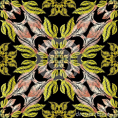 Embroidery baroque vector seamless pattern. Vector Illustration