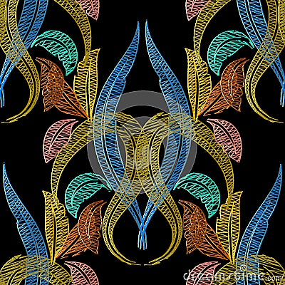 Embroidery Baroque vector seamless pattern. Tapestry textured vi Vector Illustration