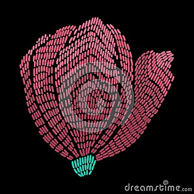 Embroidery beautiful flower constructor. Vector handmade floral ornament on dark background. Embroidery for fashion Vector Illustration