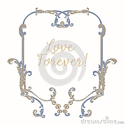 Embroidery with blue and beige vintage frame Vector Illustration