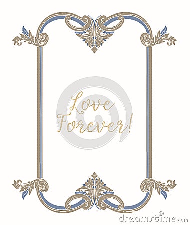 Embroidery with blue and beige vintage frame Vector Illustration