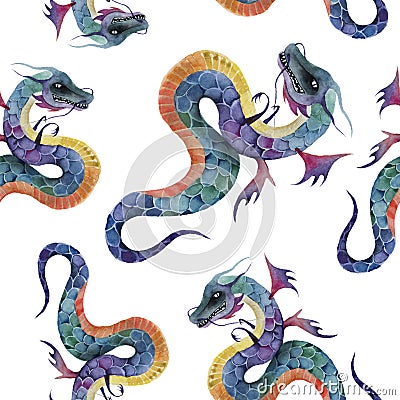 Embroidery chinese dragons and flowers peonies seamless pattern. Classical asian dragons and beautiful peonies seamless Stock Photo