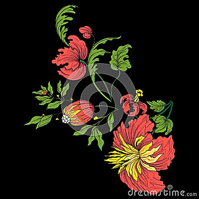 Embroidery for the collar line. Floral ornament in vintage style Vector Illustration