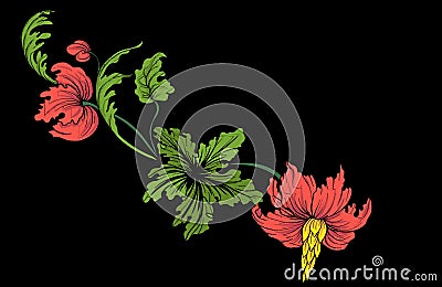 Embroidery for the collar line. Floral ornament in vintage style Vector Illustration