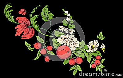 Embroidery for the collar line. Floral ornament in vintage style Vector Illustration