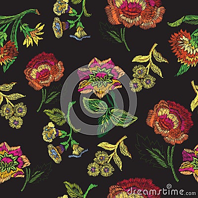 Embroidery pattern on a black background Stock Photo