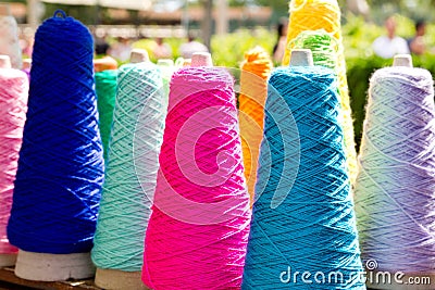 Embroidery colorful thread spools Stock Photo