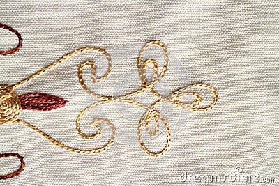 Embroidery on cotton sheet Stock Photo