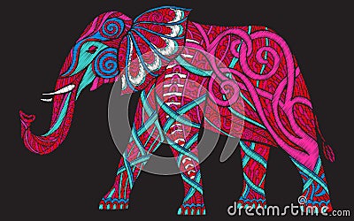 Embroidery ethnic patterned ornate elephant. Vector Illustration