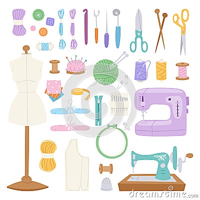 Embroidery fancy-work fine needle-work hobby accessories sewing needle equipment vector illustration Vector Illustration