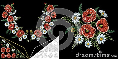 Embroidery floral neckline design Vector Illustration