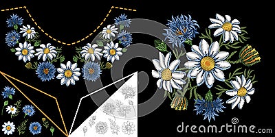 Embroidery floral neckline design Vector Illustration