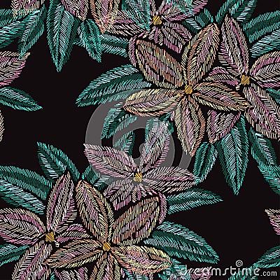 Embroidery floral seamless pattern Vector Illustration