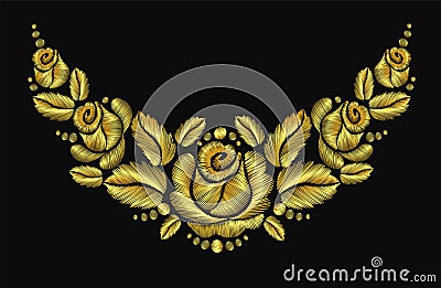 Embroidery flower necklace ornament rose luxery vintage retro gold Cartoon Illustration