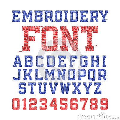 Embroidery font Vector Illustration